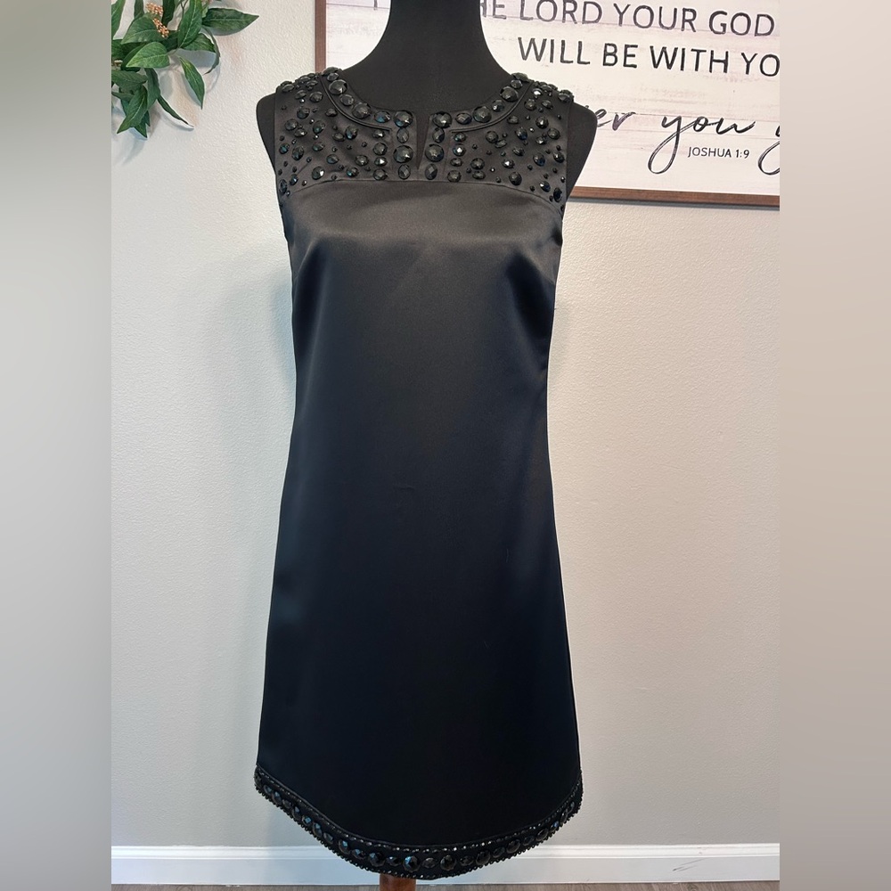 Tahari Elegant Black Sleeveless Dresswith back gemstones size 4